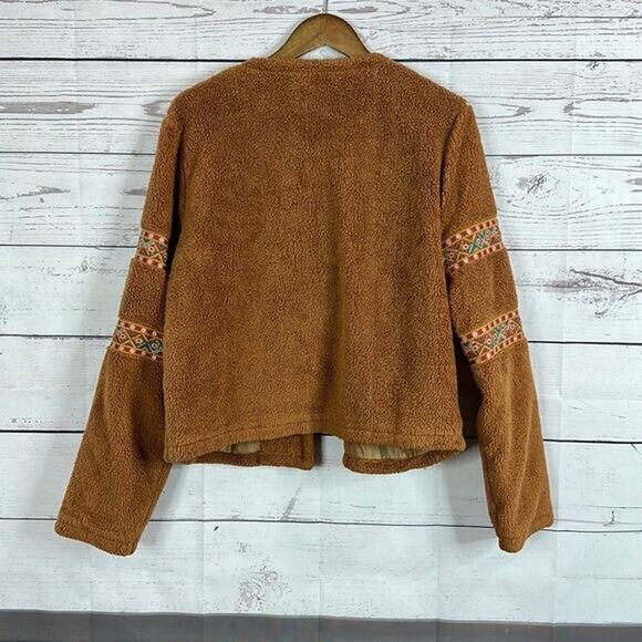 Savanna Jane Jacket Womens Large Brown Embroidered Fuzzy Sherpa Southwestern - Picture 4 of 12